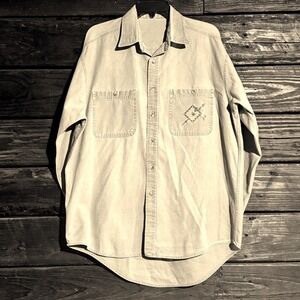 Plains Western Wear Denim Shirt Embroidered Southwest Khaki Tan Tall Man XL